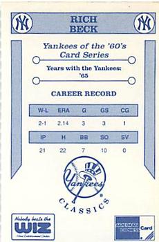 1992 The Wiz New York Yankees of the 60s #NNO Rich Beck Back