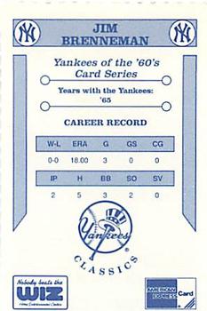 1992 The Wiz New York Yankees of the 60s #NNO Jim Brenneman Back