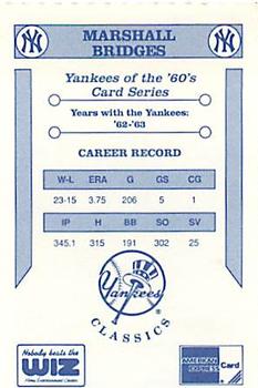 1992 The Wiz New York Yankees of the 60s #NNO Marshall Bridges Back