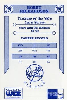 1992 The Wiz New York Yankees of the 60s #NNO Bobby Richardson Back