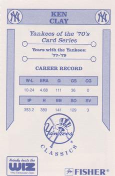 1992 The Wiz New York Yankees of the 70s #NNO Ken Clay Back