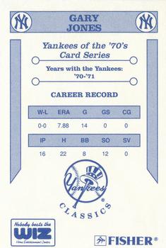 1992 The Wiz New York Yankees of the 70s #NNO Gary Jones Back
