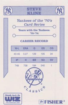 1992 The Wiz New York Yankees of the 70s #NNO Steve Kline Back