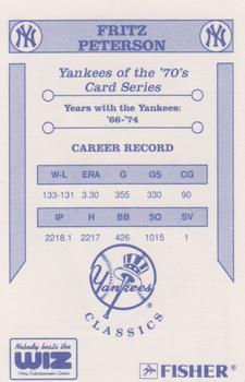 1992 The Wiz New York Yankees of the 70s #NNO Fritz Peterson Back