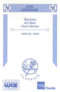 1992 The Wiz New York Yankees All-Stars #NNO Joe Gordon Back