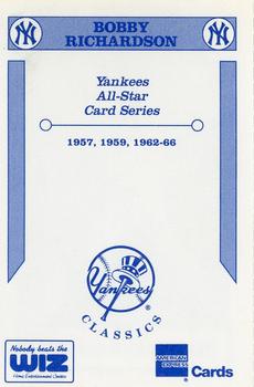1992 The Wiz New York Yankees All-Stars #NNO Bobby Richardson Back