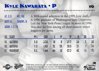 1998 Multi-Ad Clearwater Phillies #10 Kyle Kawabata Back