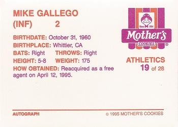 1995 Mother's Cookies Oakland Athletics #19 Mike Gallego Back