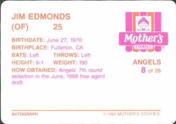 1995 Mother's Cookies California Angels #8 Jim Edmonds Back