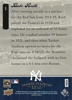 2008 Upper Deck Yankee Stadium Legacy Final Season Box Set #1 Babe Ruth Back