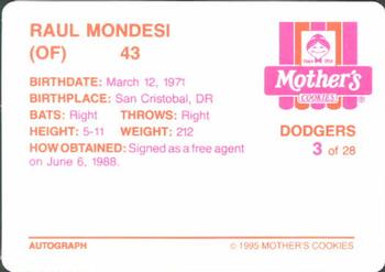 1995 Mother's Cookies Los Angeles Dodgers #3 Raul Mondesi Back
