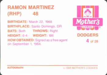 1995 Mother's Cookies Los Angeles Dodgers #4 Ramon Martinez Back