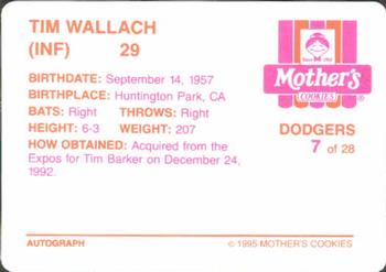 1995 Mother's Cookies Los Angeles Dodgers #7 Tim Wallach Back
