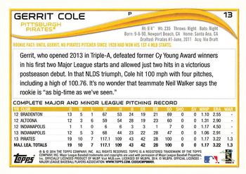2014 Topps Opening Day #13 Gerrit Cole Back