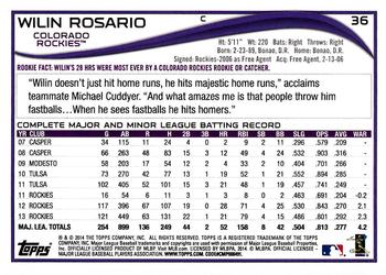 2014 Topps Opening Day #36 Wilin Rosario Back