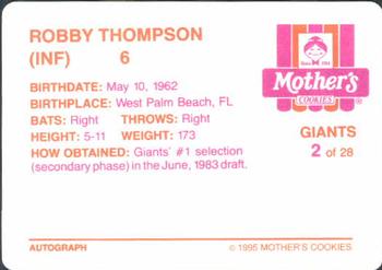 1995 Mother's Cookies San Francisco Giants #2 Robby Thompson Back