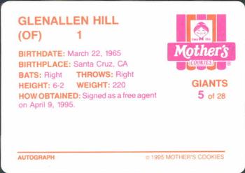 1995 Mother's Cookies San Francisco Giants #5 Glenallen Hill Back