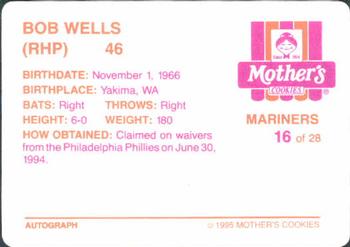1995 Mother's Cookies Seattle Mariners #16 Bob Wells Back