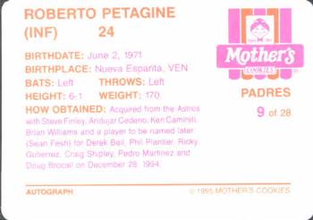 1995 Mother's Cookies San Diego Padres #9 Roberto Petagine Back