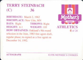 1996 Mother's Cookies Oakland Athletics #4 Terry Steinbach Back