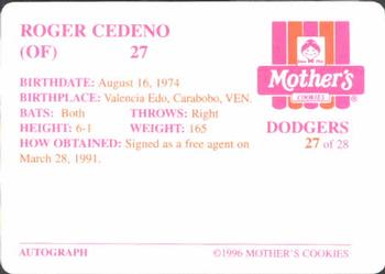 1996 Mother's Cookies Los Angeles Dodgers #27 Roger Cedeno Back
