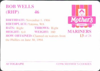 1996 Mother's Cookies Seattle Mariners #13 Bob Wells Back
