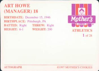 1997 Mother's Cookies Oakland Athletics #1 Art Howe Back