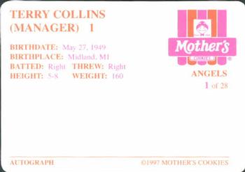 1997 Mother's Cookies Anaheim Angels #1 Terry Collins Back