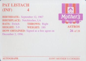 1997 Mother's Cookies Houston Astros #26 Pat Listach Back