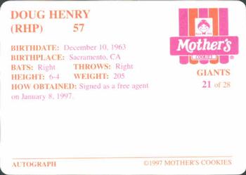 1997 Mother's Cookies San Francisco Giants #21 Doug Henry Back