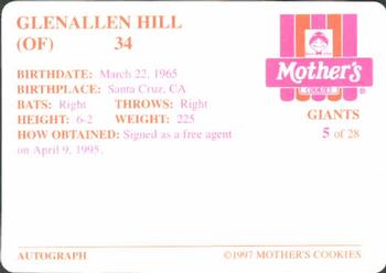 1997 Mother's Cookies San Francisco Giants #5 Glenallen Hill Back