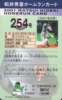 2001 NTV Hideki Matsui Homerun Cards #254 Hideki Matsui Back