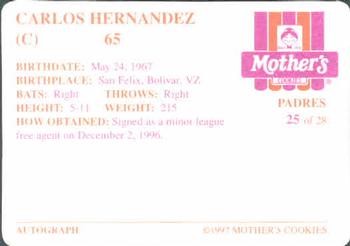 1997 Mother's Cookies San Diego Padres #25 Carlos Hernandez Back