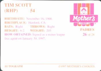 1997 Mother's Cookies San Diego Padres #26 Tim Scott Back