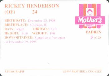 1997 Mother's Cookies San Diego Padres #5 Rickey Henderson Back