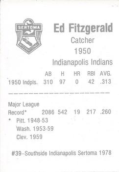 1978 Sertoma 1950 Indianapolis Indians #39 Ed Fitzgerald Back