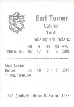 1978 Sertoma 1950 Indianapolis Indians #40 Earl Turner Back