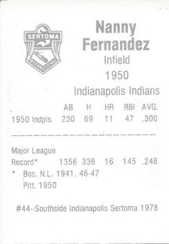 1978 Sertoma 1950 Indianapolis Indians #44 Nanny Fernandez Back