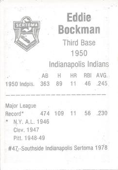 1978 Sertoma 1950 Indianapolis Indians #47 Eddie Bockman Back