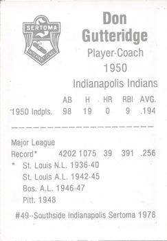 1978 Sertoma 1950 Indianapolis Indians #49 Don Gutteridge Back