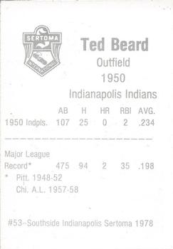 1978 Sertoma 1950 Indianapolis Indians #53 Ted Beard Back