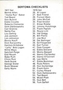 1978 Sertoma 1950 Indianapolis Indians #NNO Checklist Front
