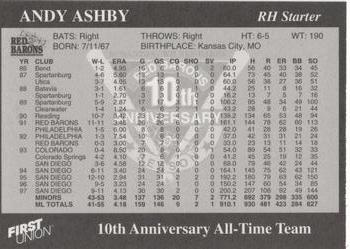1998 Scranton/Wilkes-Barre Red Barons 10th Anniversary All-Time Team #NNO Andy Ashby Back