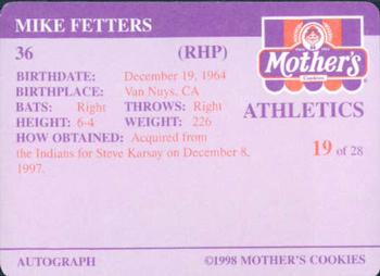 1998 Mother's Cookies Oakland Athletics #19 Mike Fetters Back
