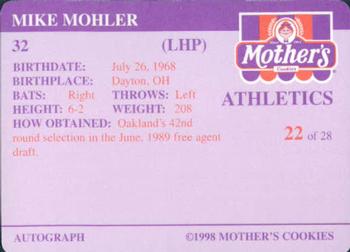 1998 Mother's Cookies Oakland Athletics #22 Mike Mohler Back