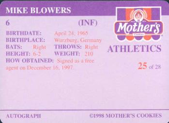1998 Mother's Cookies Oakland Athletics #25 Mike Blowers Back