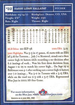 2002 Toronto Blue Jays Limited Edition SGA #NNO Roy Halladay Back
