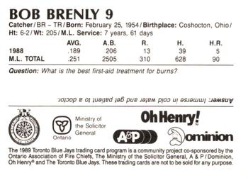 1989 Toronto Blue Jays Fire Safety #NNO Bob Brenly Back