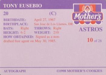 1998 Mother's Cookies Houston Astros #10 Tony Eusebio Back
