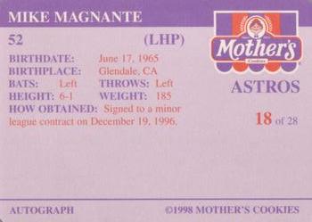 1998 Mother's Cookies Houston Astros #18 Mike Magnante Back